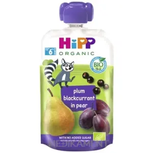 HiPP BIO 100% Ovocie Hruška Čierné ríbezle Slivka kapsička od 5. mes. ovocný príkrm 100 g